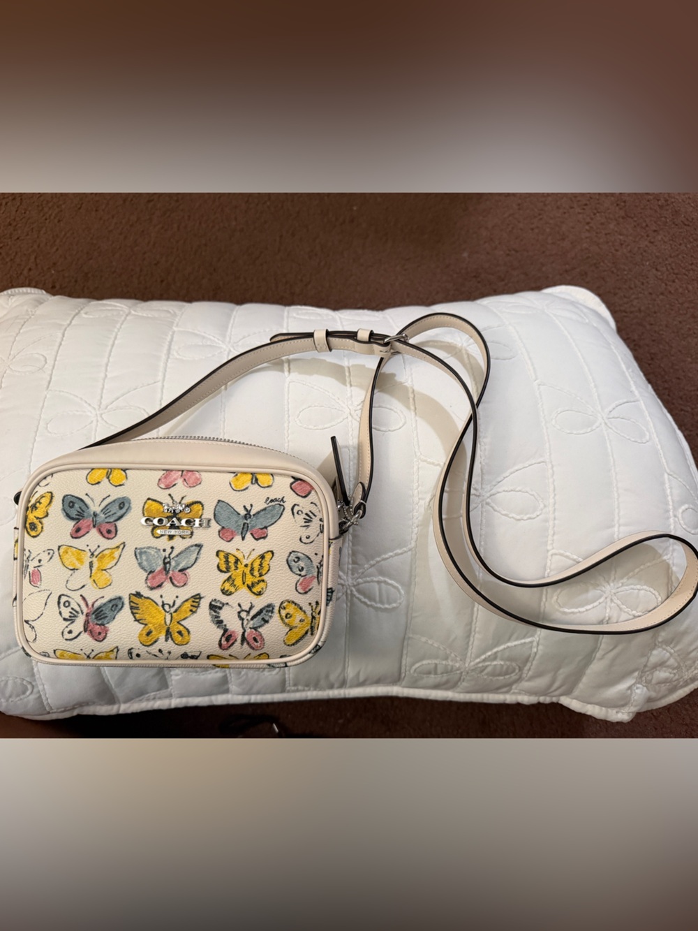 Coach Cream Crossbody Bag with Multicolor Butterfly Print